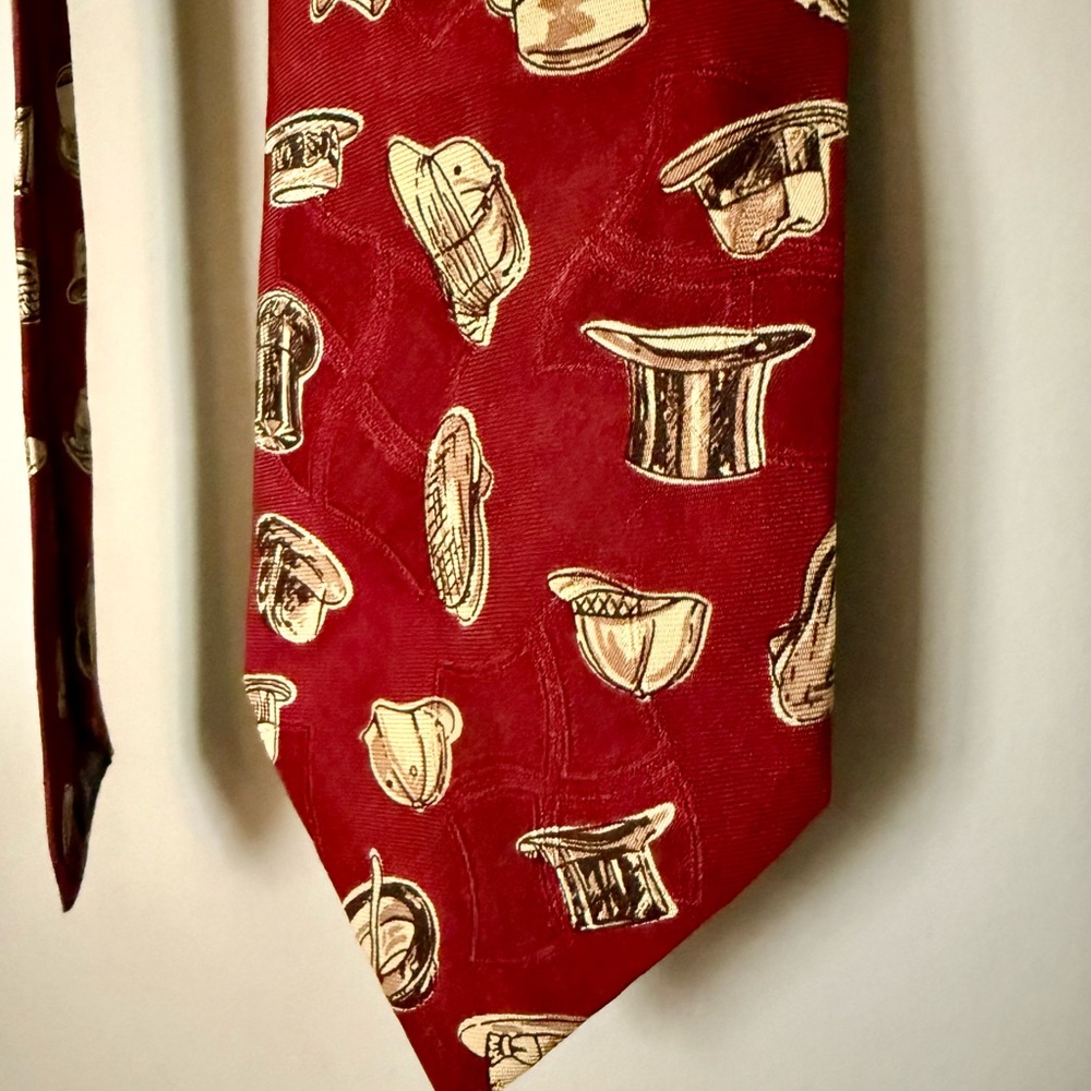 Polo by Ralph Lauren Red Silk Novelty Hat Print Tie 90’s Vintage Retro Pattern - Picture 1 of 5